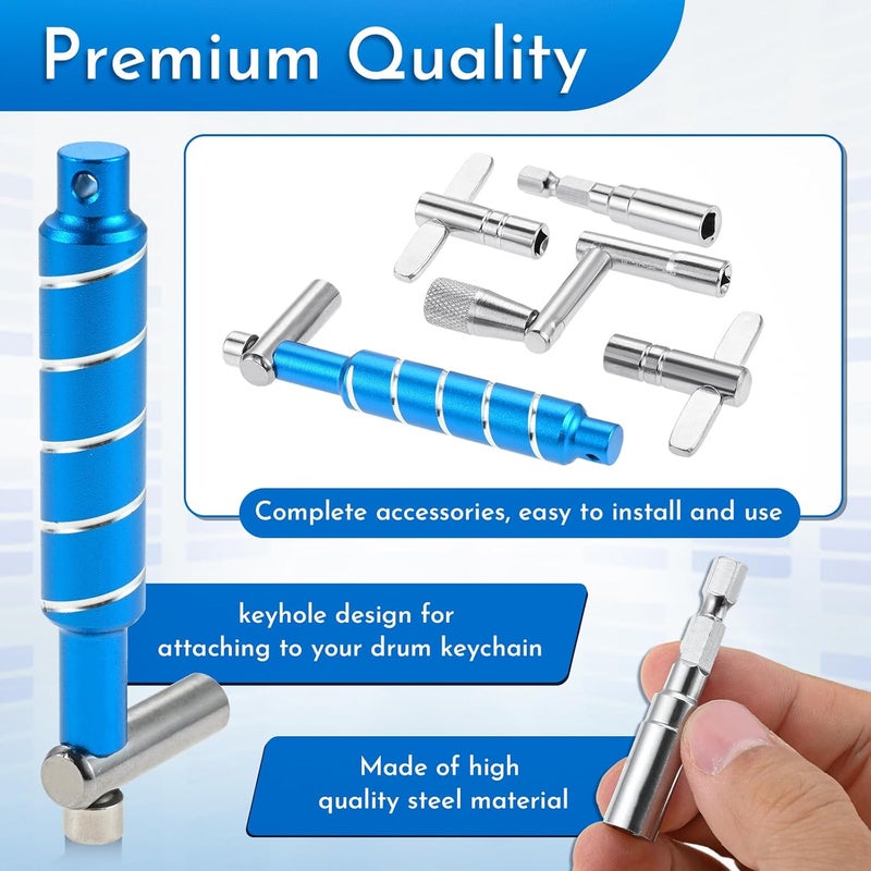 DRELD Drum Key Drill Bit Drum Tuning Key, 2 Standard Square Lug Drum Tuning Keys, 1 Fast Rotary Tuning Key Wrench Drum Key, 1 Blue Universal Drum Key Tuner Tool Kit for All Drummers - Image 5